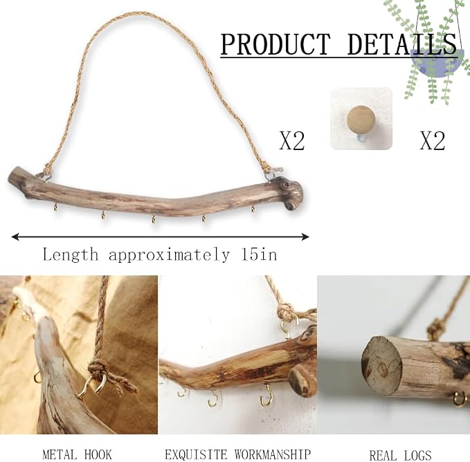 Qenk 2Pcs 15 Inch Natural Driftwood Decorative Branches Farmhouse Home Wall - Image 2