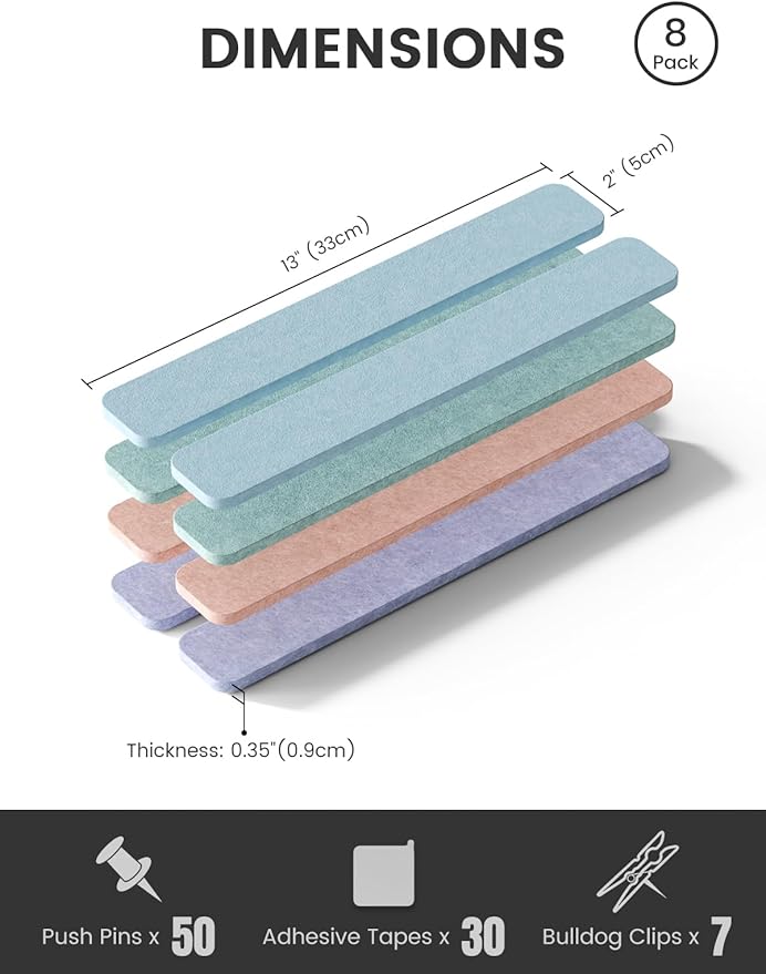 Fluxynara Cork Board Alternative Felt Strip Board 8-Pack 13"x2", Office Pin - Image 2