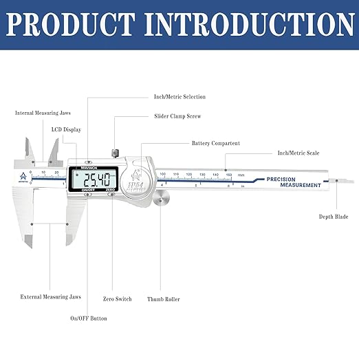 Digital Caliper,6 Inch Caliper Measuring Tool,IP54 Waterproof Protection Design,Large LCD Screen,Electronic Digital Micrometer with Inch Metric Fraction
