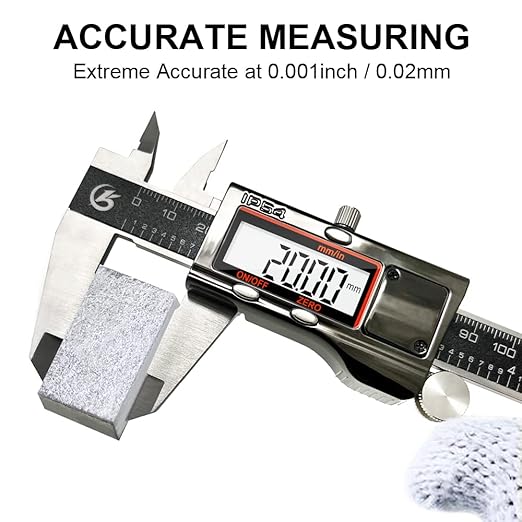 Digital Caliper Measuring Tool, IP54 Waterproof Stainless Steel Electronic Vernier Caliper 6 Inch/150mm Digital Micrometer with Large LCD Screen