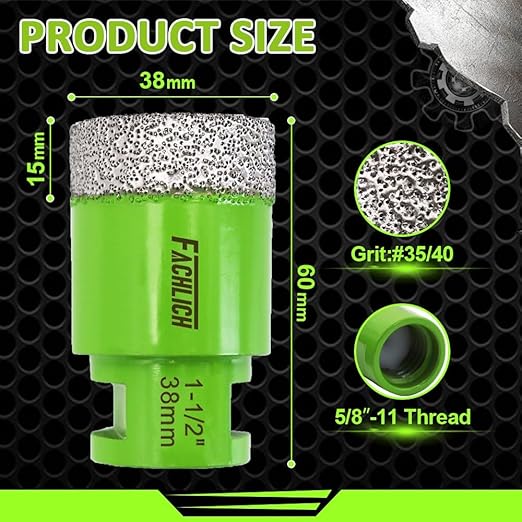 Diamond Core Drill Bit - 1-1/2" Granite Hole Saw 38mm Tile Drill Bit Vacuum Brazed for Porcelain Tile Granite Marble Masonry