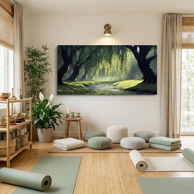 ZESTRILIA Willow Trees Forest Canvas Wall Art, Peaceful River Landscape - Image 6