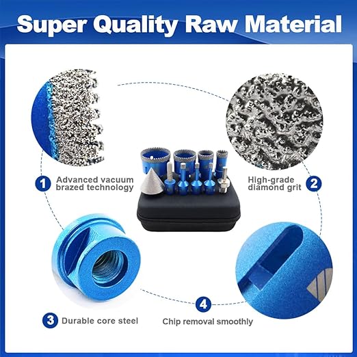 Tile Hole Saw Kit Diamond- BRSCHNITT 10pcs Diamond Core Drill Bit Set for Porcelain Tile Ceramic Marble Granite Drilling,Finger Chamfer Bit