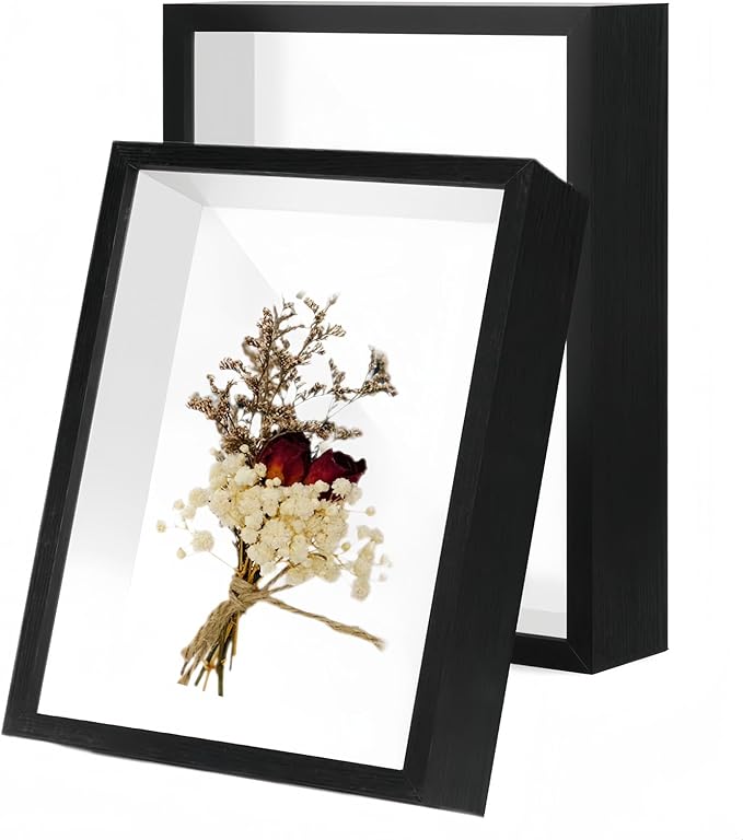 2 Pack 4x6 Shadow Box Frame，HD Glass Wooden Black Hollow Photo Frame, Seashell by CROISSANT