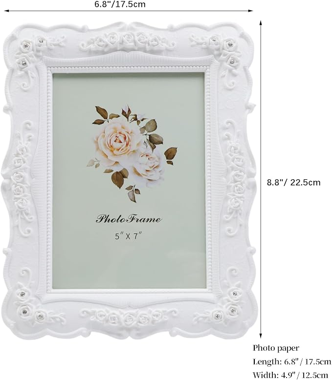 Coshar Rose Flower Design Picture Frame Vintage Photo Frame 5 x 7 Inch | - Image 6