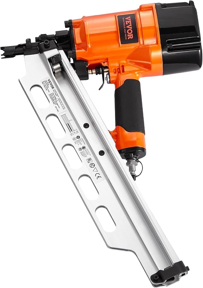 VEVOR Framing Nailer, 80-120PSI Air Nail Gun, 2" to 3-1/2" 21 Degree Full Round Head Pneumatic Framing Nailer with Tool-Less Depth Adjustment & Dual Trigger Modes, Ideal for Framing Decking Flooring