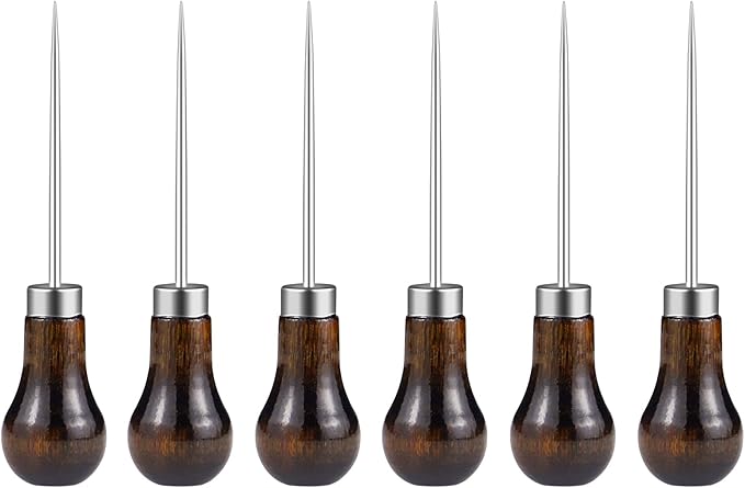 6 PCS Awl Tool Gourd Shape Wooden Handle, Durable Scratch Awl Tool for Leather Craft, Pin Punching, Hole Making, DIY Handmade Projects