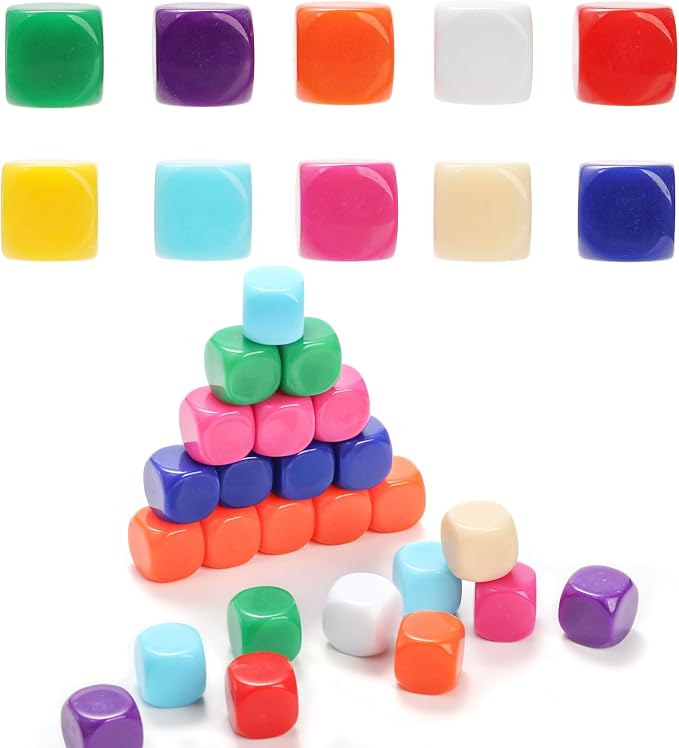 Noamus 100 Pieces Blank Dices, 16MM Acrylic Colored Dice Cubes, Six Sided Bulk - Image 4