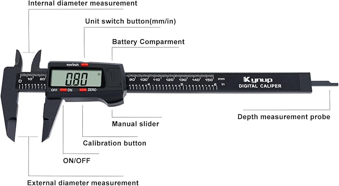 Kynup Vernier Dial Calipers, Digital Caliper Measuring Tool with LCD Screen, Electronic Micrometer Caliper with Auto-Off Feature, Inch and Millimeter Conversion(0-6")