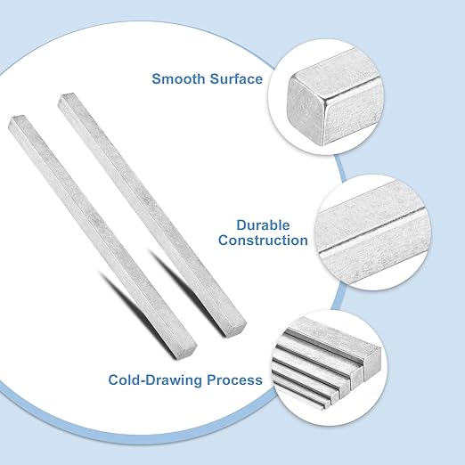 uxcell 3 Pcs Square Steel Key Stock, 5/8" x 5/8" x 12" Cold-Drawn 45# Steel Bars Precision Key Stock for Gearbox Coupling, Silver Tone