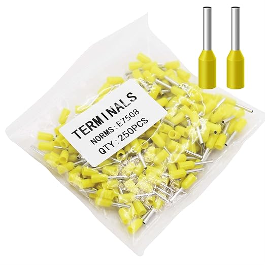 Fidioto 20AWG Wire Ferrules, 250pcs Yellow AWG20 Insulated Ferrule Crimp Pin Terminal Kit for Electrical Projects