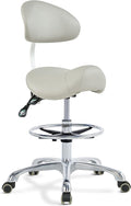 Grace&Grace Ergonomic Rolling Saddle Stool Chair with Wheels Adjustable Swivel Stool with Back and Footrest Heavy Duty for Esthetician, Artist, Dental, Medical, Spa, Salon, Cutting, Home Office