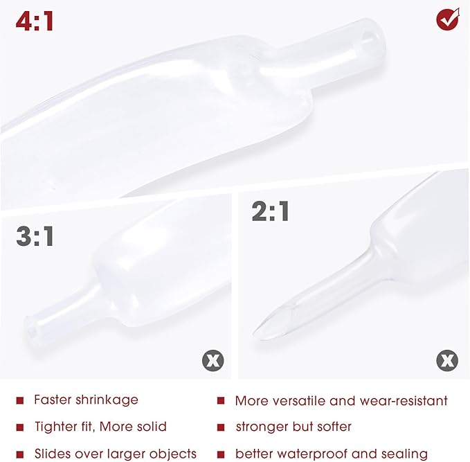 Heat Shrink Tubing 4:1 Dual Wall Adhesive Liner Wires Cable Wraps Connection Protection (Clear, 1/2"-18ft)