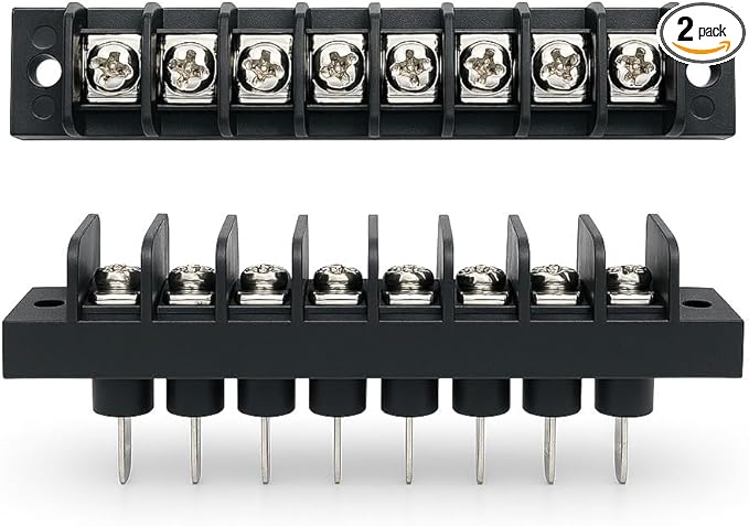 MGI SpeedWare Single Row Screw Terminal Junction Block 300V/20A, Through-Panel Barrier Strip 2-Pack (8 Screw)