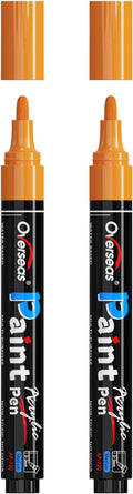 Overseas 2 Pack Orange Acrylic Paint Pens Permanent Markers, Medium Tip | by Overseas