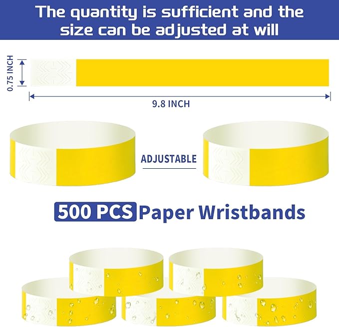 500 Pcs Yellow Paper Wristbands for Events Waterproof Neon Wrist Bands Adhesive Concert Identification Wristbands Hand Bands for Events (Yellow)