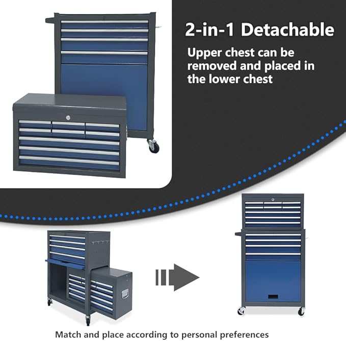Rolling Tool Chest,13-drawer Tool Box Organizer with Wheels,Large Tool Storage Cabinet with Sliding Drawers,High Capacity Tool Chest with Locking System (Blue＆Grey)