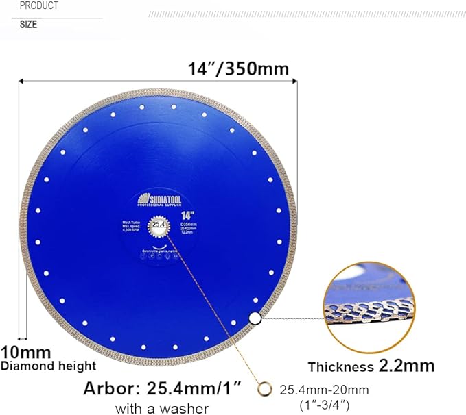 SHDIATOOL 14 Inch Diamond Saw Blade Cutting Porcelain Tile Ceramic Granite Marble Brick(2-Pack)