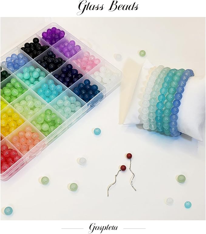 1200PCS 8mm Glass Beads for Jewelry Making, 24 Colors Crystal Beads Bracelets - Image 2