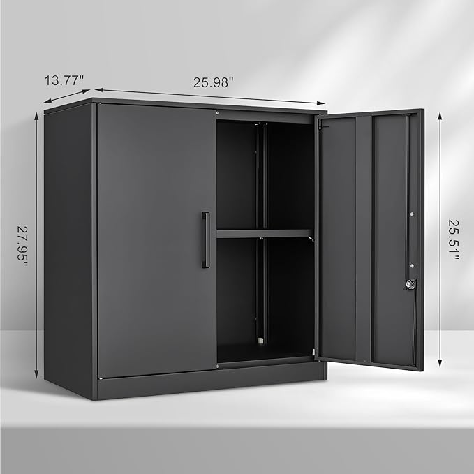 Metal Wall Cabinet,Garage Wall Cabinet with Handle,Lockable Storage Cabinets Wall Mounted with 2 Doors,Locking Cabinet with Shelves for Basement,Living Home,Black