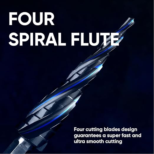 toolant Four Spiral Flute Cobalt Step Drill Bit(Pro), 1/8"-1/2" Impact Ready Unibit Step Drill Bit, 1/4" Hex Shank Unibit for Metal, Stainless Steel, Aluminum, Plastic