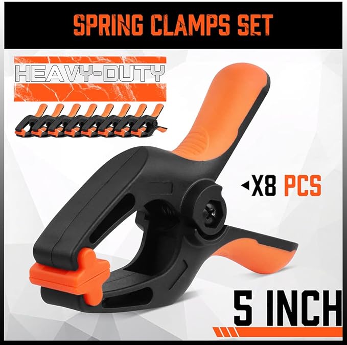 HORUSDY 8-Pack Spring Clamps Heavy Duty, 5-inch Large Plastic Clamps for Crafts with 2-3/8Inch Jaw Opening for DIY, Gluing, Clamping and Securing