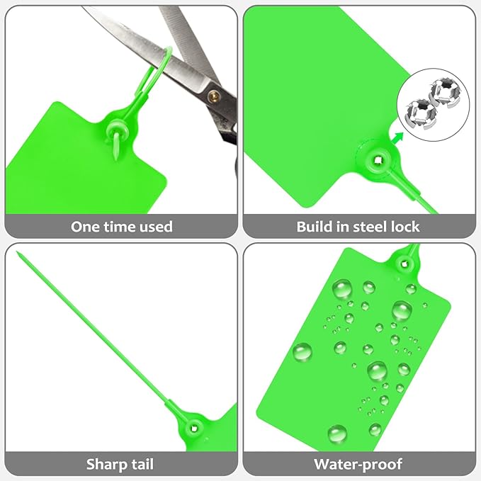 100 Plastic Tags Waterproof Tags for Labeling Shipping Tags Shipping Labels Security Tamper Seals Hanging Tags Writable Marker Ties Storage Tag with One Marker Pen (Green)