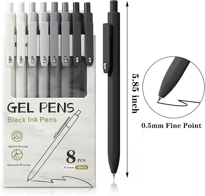 Piochoo Black Gel Pens, Nurse Aesthetic Cute Office School Supplies, Gifts - Image 2