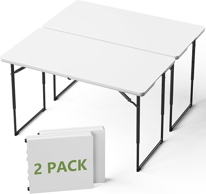 Folding Table 2 Pack, 4 FT Foldable Plastic Table by FoldingFurniture