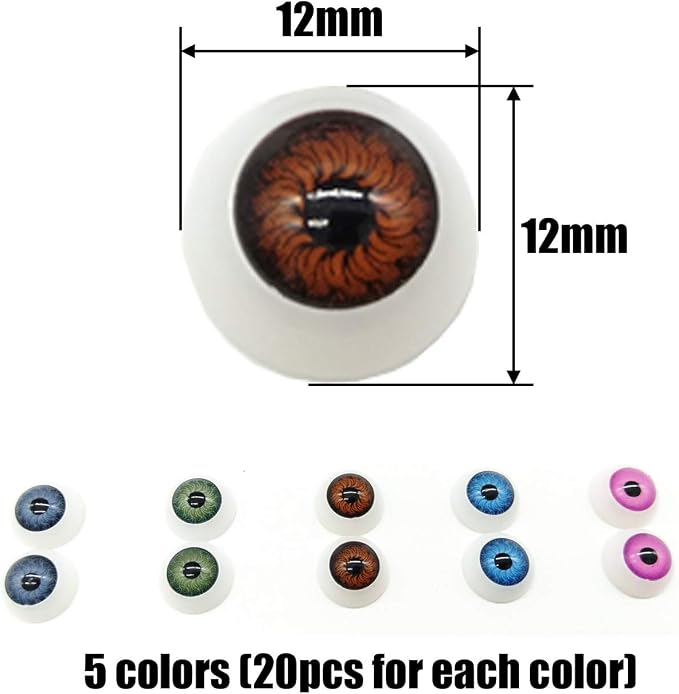 TIHOOD 100pcs/box 12mm Doll Eyeballs Half Round Acrylic Eyes - Image 2