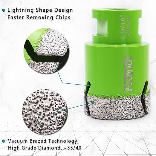 Diamond Core Drill Bit,2pcs Diameter 1-3/5 inch 40mm Thread 5/8-11,Vacuum Brazed Dry Wet Hole Saw for Porcelain Tile,Granite,Marble,Concrete,Masonry,Brick