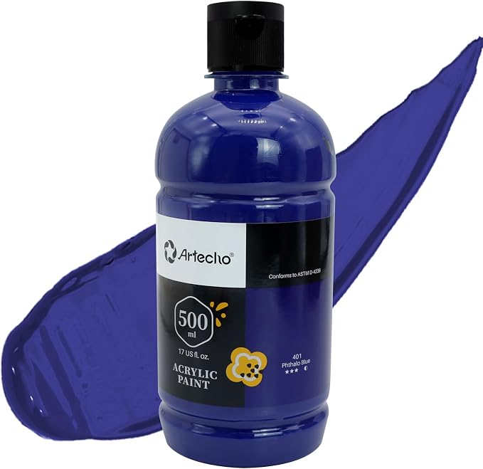Artecho Phthalo BlueAcrylic Paint 500ml / 17oz Large Bottle | Semi Glossy Finish by Artecho