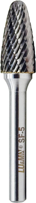 SF-5 Tungsten Carbide Burr Tree Shape Radius End Double Cut Rotary Burr File (1/2” Cutter Dia X 1”Cutter Length) with 1/4'' Shank, by LU&MN