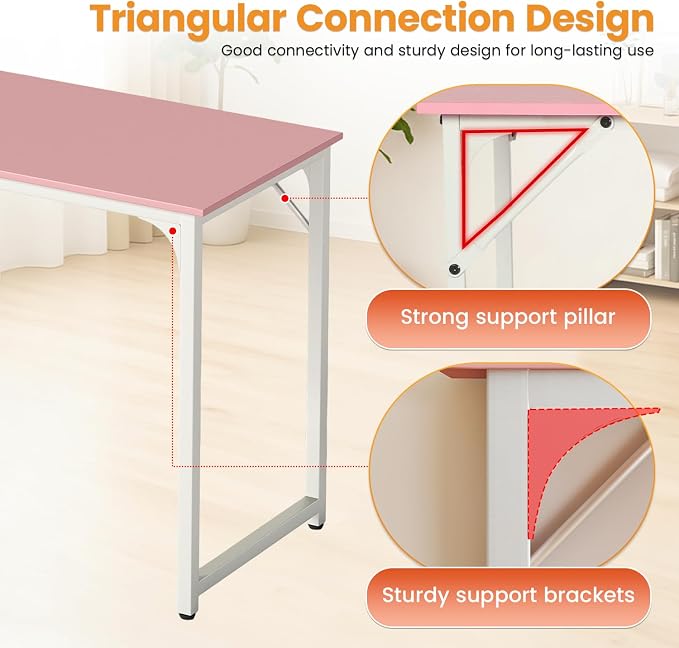 PayLessHere | 47 Inch Computer Desk | Pink | Office Desk - Image 4