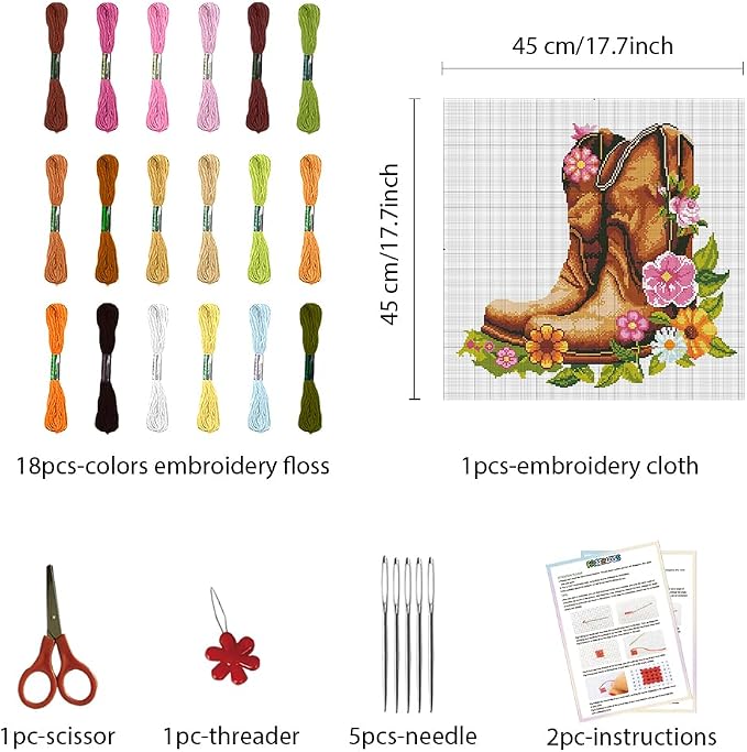 FREEBLOSS DIY Cross Stitch Wall Hanging Kit Boots Full of Flowers Stamped Cross - Image 2