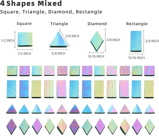 200 Pieces Bulk Iridescent Mosaic Glass Tiles, 4 Shapes Mixed Stained Glass - Image 4