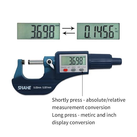 SHAHE Digital Micrometer 0-25mm / 0-1" Metric & Inch, 0.00005" Resolution, 0.0001" Accuracy