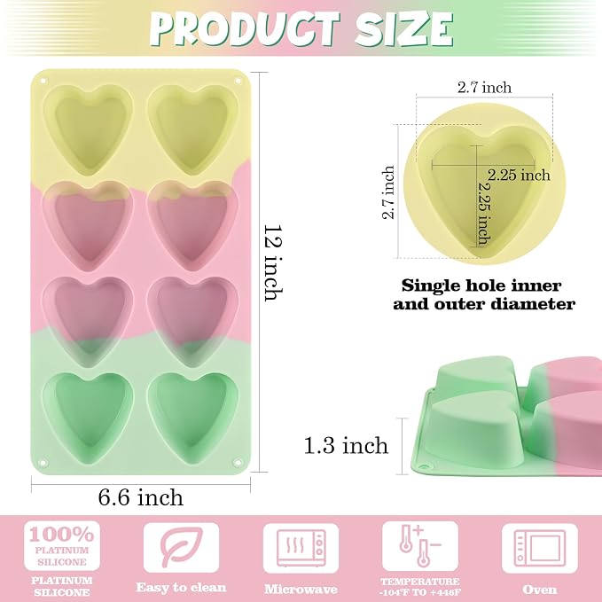 Sakolla 2 Pack 2.7″ Heart Cake Molds, 8 Cavity Silicone Baking Molds - Image 3