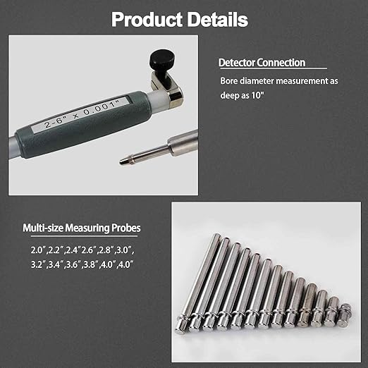 Dial Indicator Bore Gage 2" - 6" Range(0.001"), Dial Indicator Bore Gage Gauge Carbide Anvils for Precision Measurement