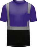 High Visibility Shirts Quick Dry Safety T Shirts with Reflective Strips and Pocket Short Sleeve Mesh Hi Vis Construction Work Class 2 Shirt for Men/Women Black Bottom Purple,Small
