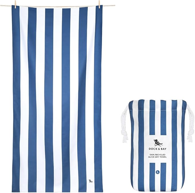 Dock & Bay Beach Towel - Quick Dry, Sand Free - Compact, Lightweight - 100% Recycled - Includes Bag - Set of 4 - Blue Hues, Large (160x90cm, 63x35)