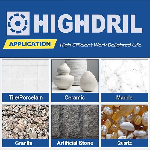 HIGHDRIL Diamond Drill Bits Kit with 5/8-11 for Porcelain Tile Ceramic Marble Brick Concrete Vacuum Brazed Hole Saw(6/6/8/20/25/35/50mm+35mm Chamfer Bit+Adapter)