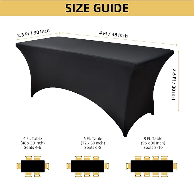 6-Pack 4ft Spandex Black Table Covers - Image 4