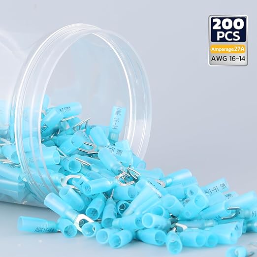 haisstronica 120PCS Heat Shrink Fork Spade Connectors #10 Waterproof Marine Grade Fork Terminal Connectors U-Type Yellow 12-10 Gauge