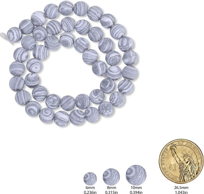 48pcs Natural Matte Black and White Malachite Gemstone Beads，8mm Frosted Round - Image 2