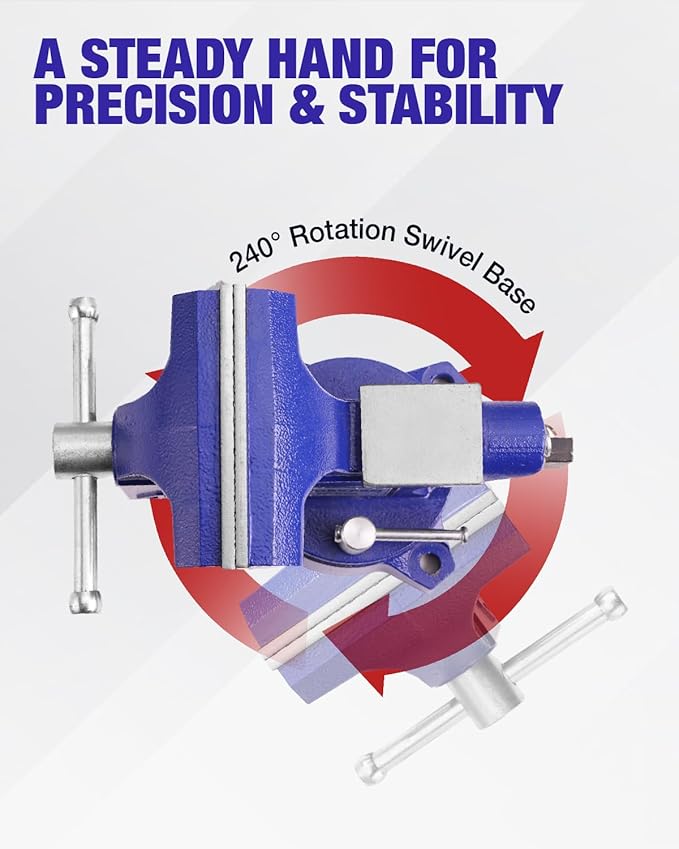 WORKPRO Bench Vise, 4-1/2" Vice for Workbench, Utility Combination Pipe Home Vise, Swivel Base Bench for Woodworking