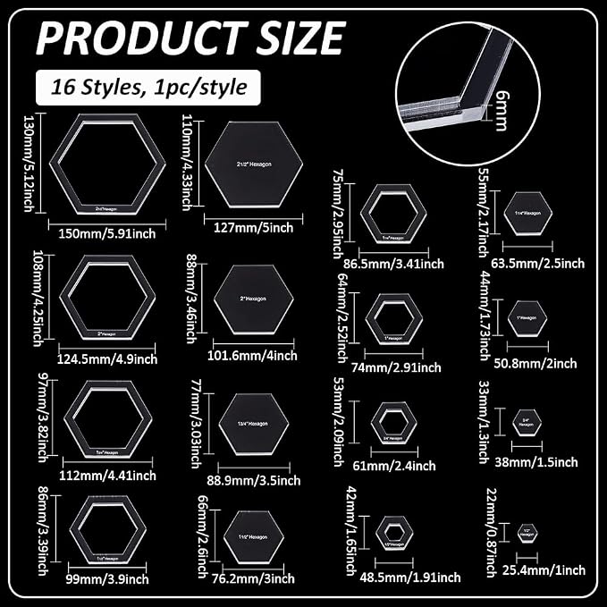 BENECREAT 16 Pcs Hexagon Quilting Template, Acrylic Intricate Sewing Machine - Image 2