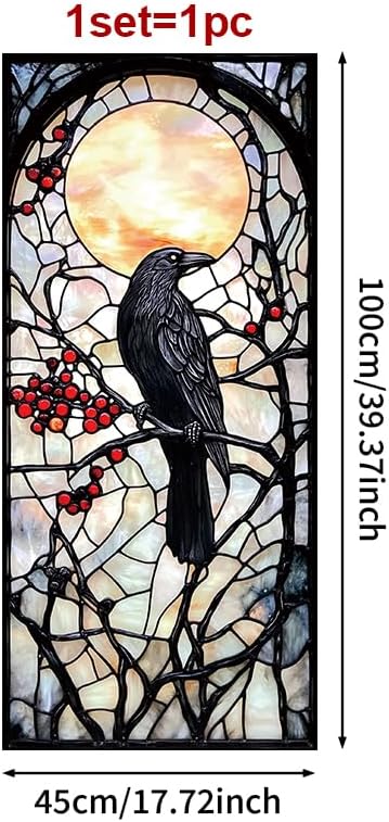 Stained Glass Style Raven Window Film, Gothic Inspired Privacy Decor - Image 3