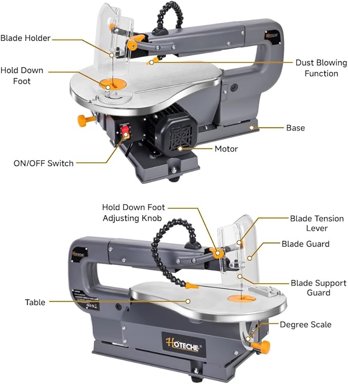 Hoteche 16-inch Power Scroll Saw for Woodworking with Large Tilting Working Table and Integrated Dust Port, Professional Woodworking Tool for Detailed Cutting, Fretwork, Crafting