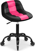 Rolling Stool with Wheels, Garage Shop Stool with Backrest, Roller Seat with Pneumatic Adjustable Height 16.93"-19.69", Heavy Duty Multi-Purpose Chair for Shop Salon Office Home, Pink